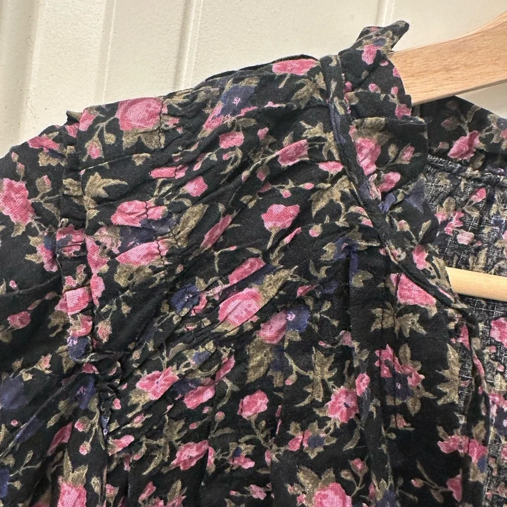 Free People Meant to Be Blouse Black Pink Floral Print Size Medium - Picture 7 of 11